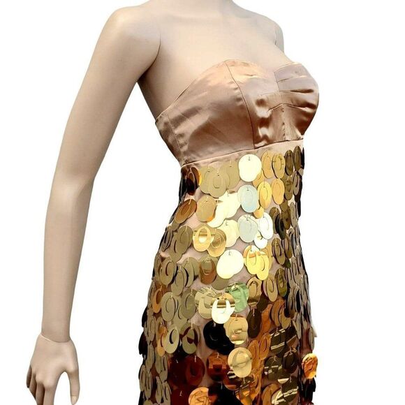 Prom Dress XS Express Gold Sequin Satin Strapless Mod 60s Cocktail - Picture 2 of 12